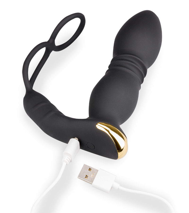 Plug anal va-et-vient et vibrations avec cockrings Luck