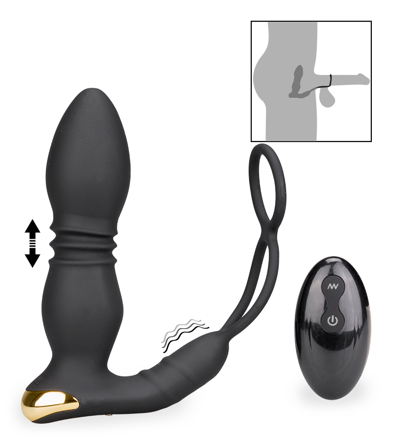 Plug anal va-et-vient et vibrations avec cockrings Luck