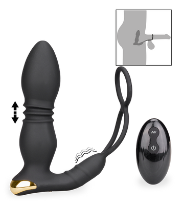 Plug anal va-et-vient et vibrations avec cockrings Luck