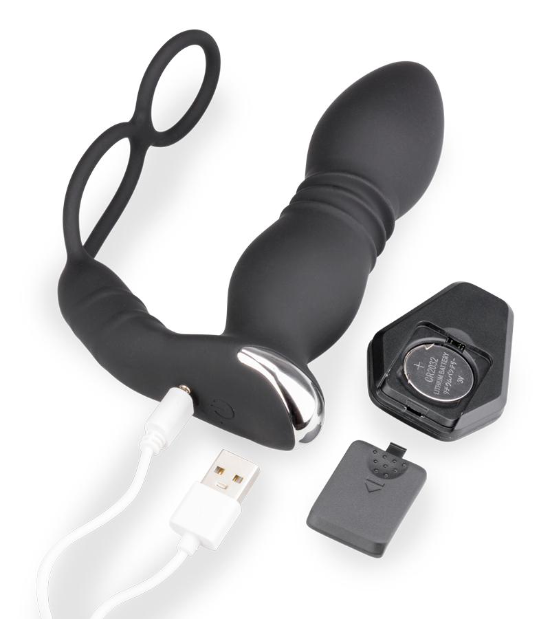 Plug anal vibrant va-et-vient avec double cockring Paolo