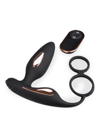 Charger l&#39;image dans la galerie, Plug anal vibrations et électrostimulation avec cockring Fever