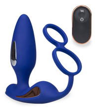 Charger l&#39;image dans la galerie, Plug anal vibrations et électrostimulation avec cockring Fever