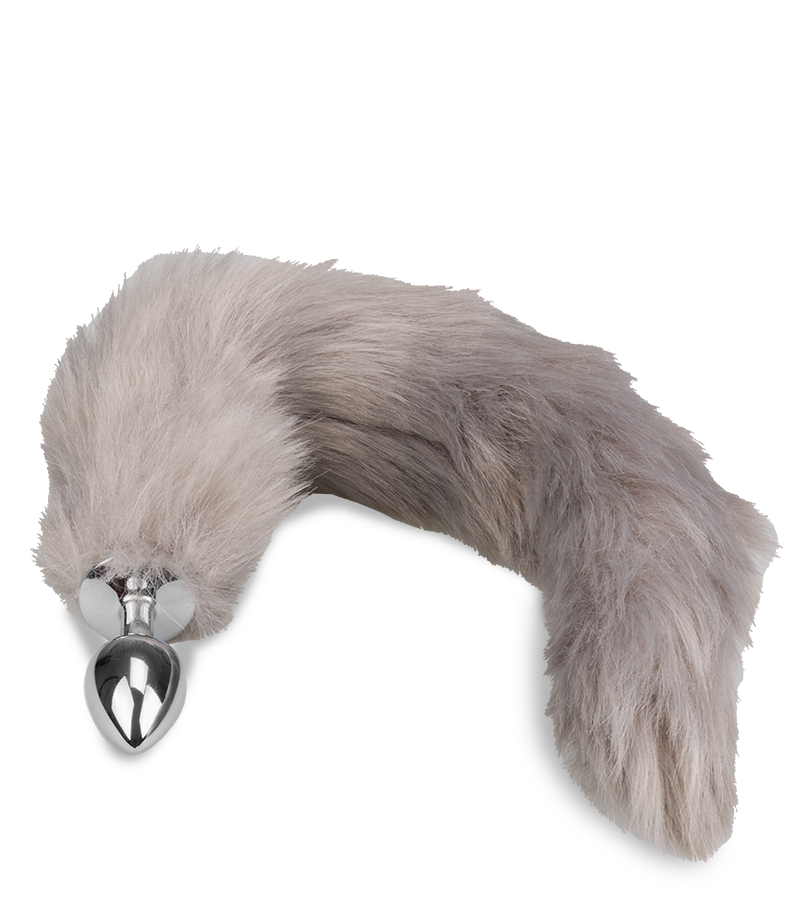 Plug queue de chien fourrure vegan grise