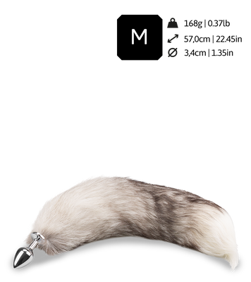 Plug queue de renard fourrure grise et blanche