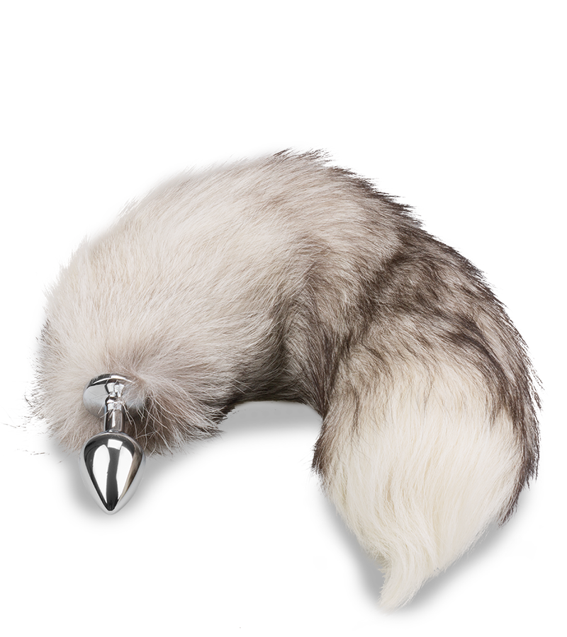 Plug queue de renard fourrure grise et blanche