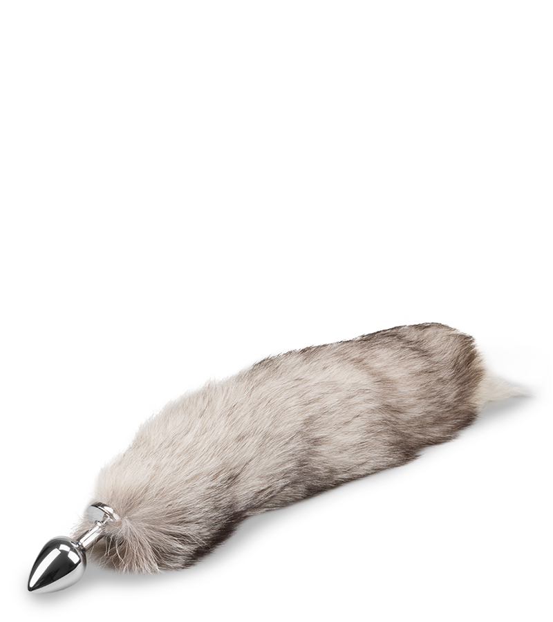 Plug queue de renard fourrure grise et blanche