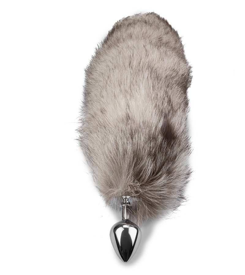 Plug queue de renard fourrure grise et blanche