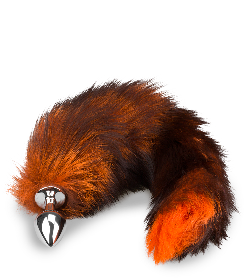 Plug queue de renard fourrure noire et orange