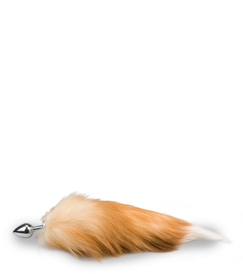 Plug queue de renard fourrure rousse et blanche