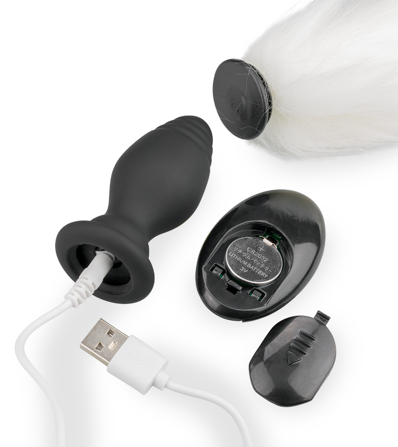 Plug vibrant avec queue fourrure synthétique blanche