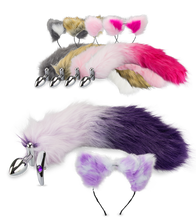 Charger l&#39;image dans la galerie, Rosebud plug anal queue de chat et serre tête