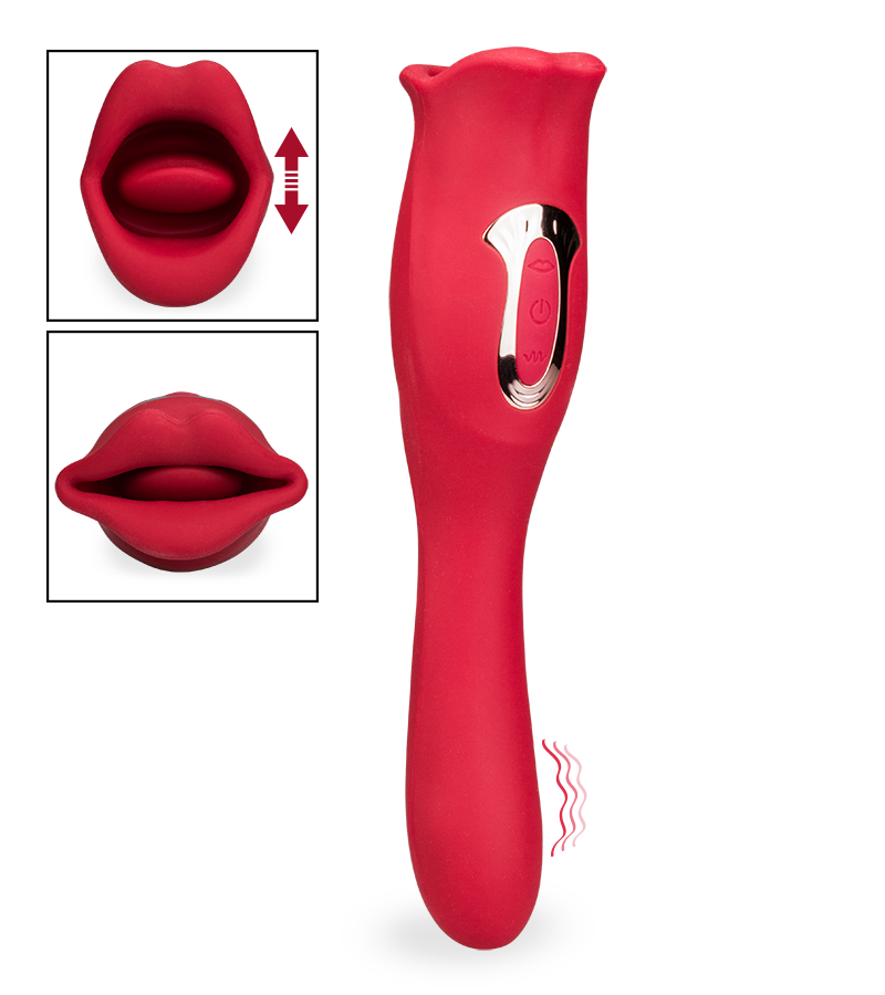 Vibromasseur 2-en-1 avec bouche et langue vibrante Sweet Kiss
